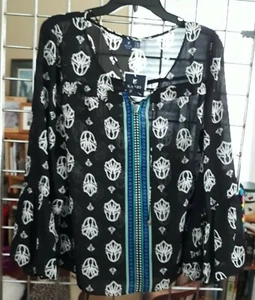 Kaari Blue Floral Black, & multi color Tunic Top - Size XLarge      NWT - Picture 1 of 3