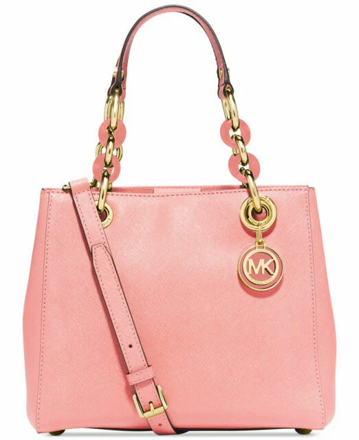 2016 Michael Kors Cynthia Small NS Satchel Leather Tote Purse Pale Pink North