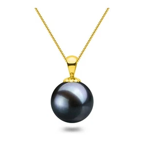 Collar Colgante Perla Akoya Japonesa Calificado AAAA Perla Negra Ajustes Oro 18K - Imagen 1 de 10