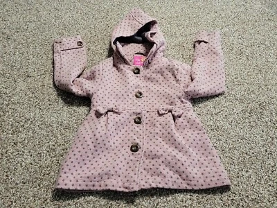 Niñas Talla 6x Rosa Platino Forrado Chaqueta/Abrigo con Capucha; Rosa con Lunares Grises Foto 1 de 4