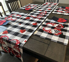 Buffalo Plaid Gnome Valentine's Day 4 placemats silverware holders table runner