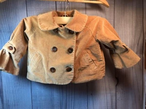 Baby Gap 2T Brown/Tan Toddler Double Breasted Jacket Coat Collar Suede Type EUC - Picture 1 of 12