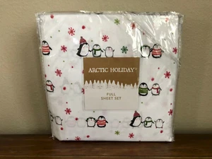 Arctic Holiday Winter Penguins 4PC Full Sheet Set Festive Snowflake Christmas - Picture 1 of 4