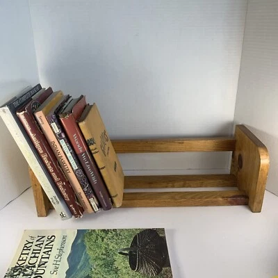 Vtg MCM Rustic Wood Table Top Book Shelf~Hand Craft~Desk Counter~Honey Beige 19” - Image 1 of 4