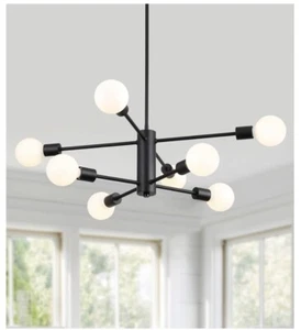 Black Modern Sputnik chandelier 8 Light Farmhouse Mid century Pendant Light - Picture 1 of 2