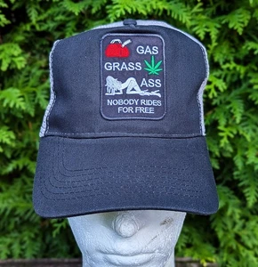 Gas Grass Ass  Trucker Cap Mütze Biker Rockabilly Old School Snapback Black - Picture 1 of 3