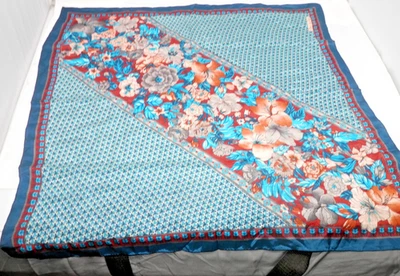 Oscar de la Renta Silk Neck Scarf • Vintage Blue Square Floral Geometric 26" - Image 1 of 4