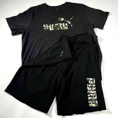 Conjunto de 2 piezas de camiseta Puma camuflada gráfica para hombre pantalones cortos grandes medianos verano fútbol Foto 1 de 4