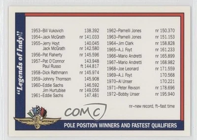 1991 Legends of Indy Pole Position Winners and Fastest Qualifiers #93 - Image 1 of 2
