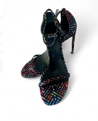Stuart Weitzman 6.5 Tacones Icónicos Nudistas Multicolor Gamuza Punta Abierta Formal Lujo Foto 1 de 4