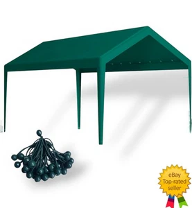 Carport Replacement Canopy Top 12x20 Waterproof Tarp Cover w/ Ball Bungees Green - Picture 1 of 5