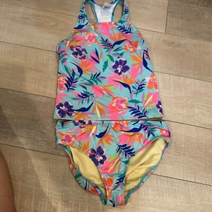 LANDS END GIRLS SIZE 14 2 PIECE TANKINI SWIM SUIT BLUE FLORAL - Picture 1 of 7