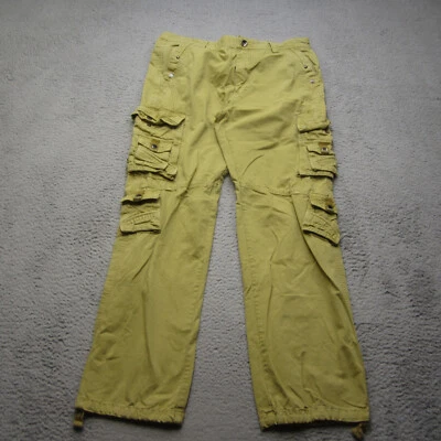 Junye Jeans Cargo Pants Mens 38 Yellow Y2K Multi Pocket Baggy Utility Streetwear - Image 1 of 4