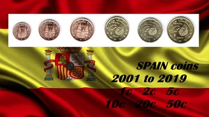 Spain coins 1 2 5 10 20 50 cent 2001 2003 2009 2012 2015 2016 2017 2019 Cervante - Picture 1 of 15