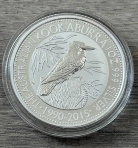 1 oz 999 Silver Australia Kookaburra 1990-2015 Perth Mint Bullion Coin + Capsule - Imagen 1 de 2
