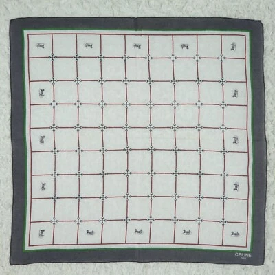 M629 CELINE Gris Blanco Algodón Bufanda Bufandas Bolsillo Cuadrado 18.5" X 18" Foto 1 de 4