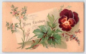 PENSAMIENTO TARJETA NAVIDAD FELIZ NAVIDAD VICTORIANA AÑOS 1880-90 - Imagen 1 de 2