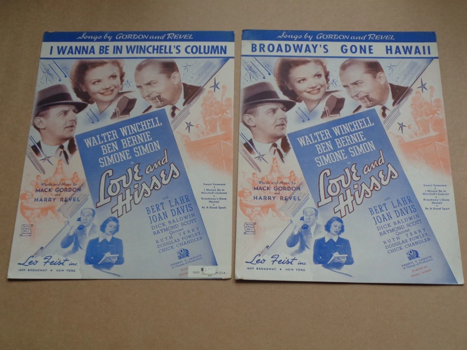 Walter Winchell/Simone Simon - Love And Hisses - Lot of 2 1937 US music sheets - Image 1 of 1