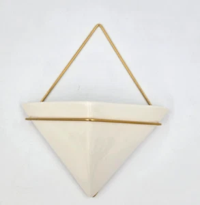 New Contemporary Modern Large White & Brass Hanging Planter Wall Decor - Picture 1 of 2