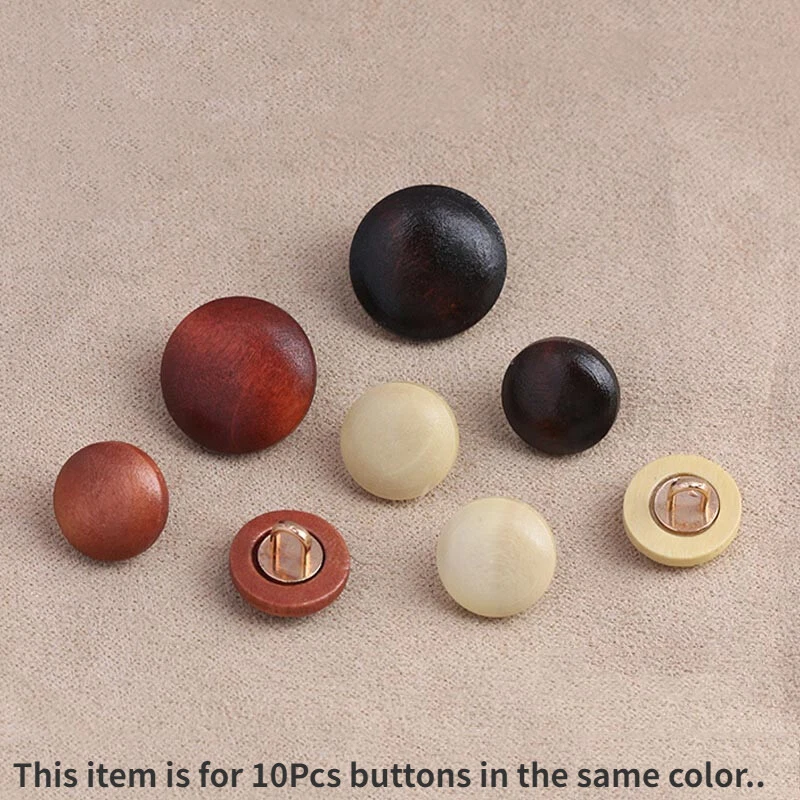 10x Wood Buttons with Metal Shank Round Sewing Button for Knitwear Shirt Costume - Image 1 of 4