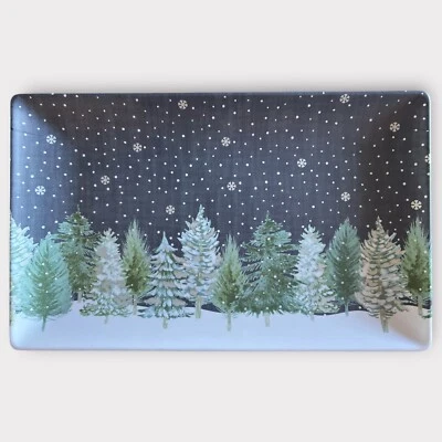 The Farmhouse By Rachel Ashwell Rectangular Melamine Tray Snowy Pine Trees RARE! - Image 1 of 3