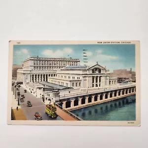 Vintage Linen Postcard New Union Station Chicago Curt Teich & Co. Posted 1916 - Picture 1 of 6