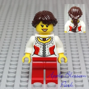 NEW Lego City FEMALE MINIFIG - White Torso & Red Legs w/Brown Princess Girl Hair - Picture 1 of 4