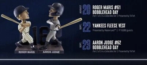 2023 NY YANKEES - MARIS & JUDGE BOBBLEHEAD SET - Game dates 8/20 & 9/23. Presale Cover