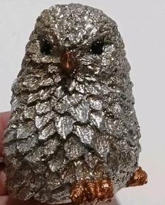 Baby Owl Bird Silver Glittered Decorative Figurine Cottagecore Farmhouse - Picture 1 of 10