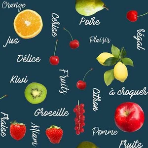 Toile cirée au mètre - Largeur 140 cm - Fruits sur fond bleu - Bleu - Picture 1 of 1