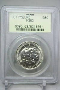 1936 Gettysburg Commemorative Half Dollar 50C PCGS MS63 OGH Blast White #0761 - Picture 1 of 4