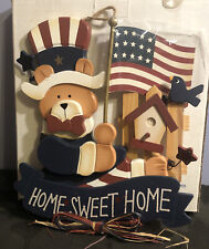 New Wooden Home Sweet Home Patriotic Bear 4th of July Wall or Door Decor Hanging