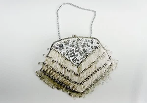 Beaded Sequin Clutch Purse Ivory Evening Cocktail Party Wedding Formal Vintage - Picture 1 of 8