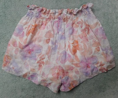 Bella Dahl Women's Shorts Ruffle Waist 100% Linen Peach Jardin Print Small Lined - Image 1 of 4
