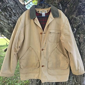 Vintage LL Bean Barn Chore Jacket Wool Blanket Lined Men's Size Large TALL Faded - Picture 1 of 14