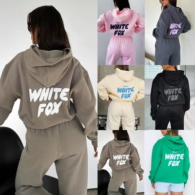 Womens White Boutique fox Tracksuit 2PCS Sets Hoodies Fleece Sports UK Size - Image 1 of 4