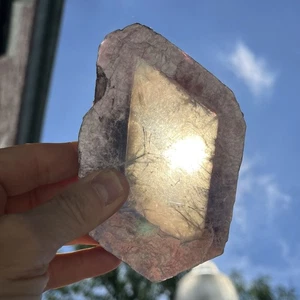 Lepidolite mica with translucent 'diamond window' slice healing crystal - Picture 1 of 10