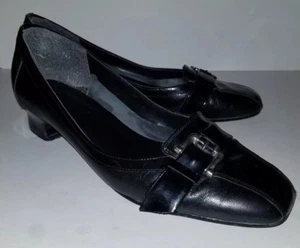 MAGDESIANS black Leather Patent Buckle Block Heel Loafers pumps. 8.5 - Picture 1 of 5