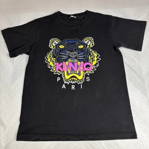 Kenzo Paris Blue Yellow Pink Tiger Head Vintage T Shirt Black Size M - Picture 1 of 8