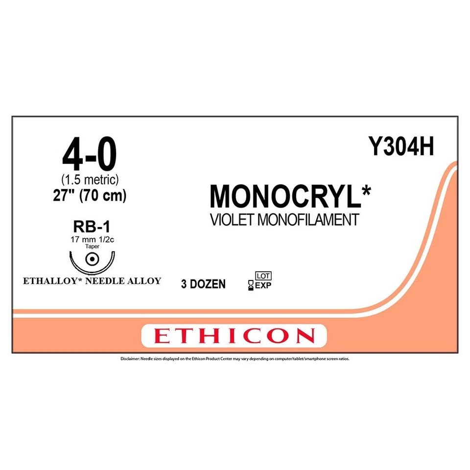 Monocryl, Size 4-0, Violet, 27”, 36/Box, Y304H - Image 1 of 1