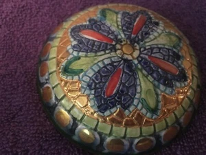 Italian Trinket Box Lavorato A Mano In Oro Zecchino Hand Painted Gold - Picture 1 of 10