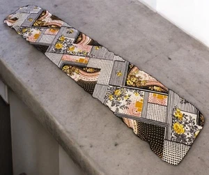 Vintage 60s Floral Scarf Geometric Scarf Black White Brown Retro Patchwork - Picture 1 of 7