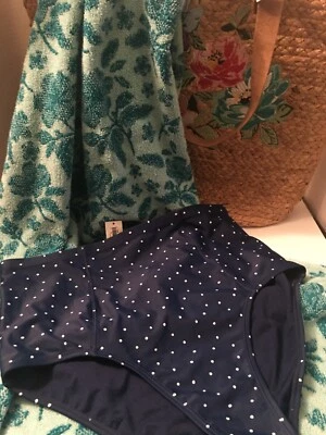 NUEVO CON ETIQUETAS*Antiguo Traje de Baño Azul Marino Parte Inferior*Talla L*Azul Marino y Blanco Lunares*Cintura Alta*¡Lindo! Foto 1 de 3
