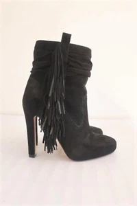 Jean-Michel Cazabat Fringe Ankle Boots Pampa Black Suede Size 35 High Heel - Picture 1 of 8
