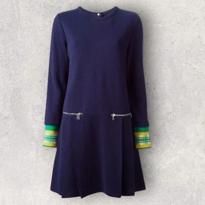 Marc By Marc Jacobs Womens Indigo Drop Waist Zip Detail Wool Shift Dress M UK 12 - Image 1 of 4