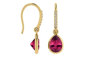 Natural Pink Tourmaline Teardrop Earrings 14k Solid Gold Diamond Dangle Earrings - Picture 1 of 22