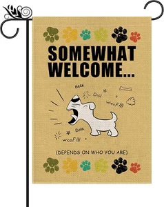 Funny Dog Garden Flag Somewhat Welcome Vertical Double Sided Farmhouse Outdoor Y - Picture 1 of 6