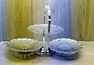 Vintage Shleton Ware Folding 3 Tier Silver Tone Metal Server Candy Finger Sandwi - Picture 1 of 17
