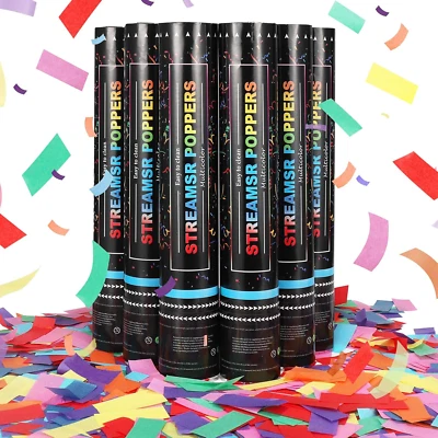 Confetti Cannon,6 件装多色 Confetti Poppers,12 英寸派对 Poppers Confetti — 第 1/4 张图片