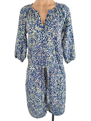 Vestido túnica esplêndido estampado azul branco estampa geométrica com cinto algodão tamanho XS - Imagem 1 de 4